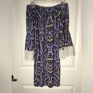 West Loop Boho Off-The-Shoulder Bell Sleeve Dress - Lace Trim Size XL